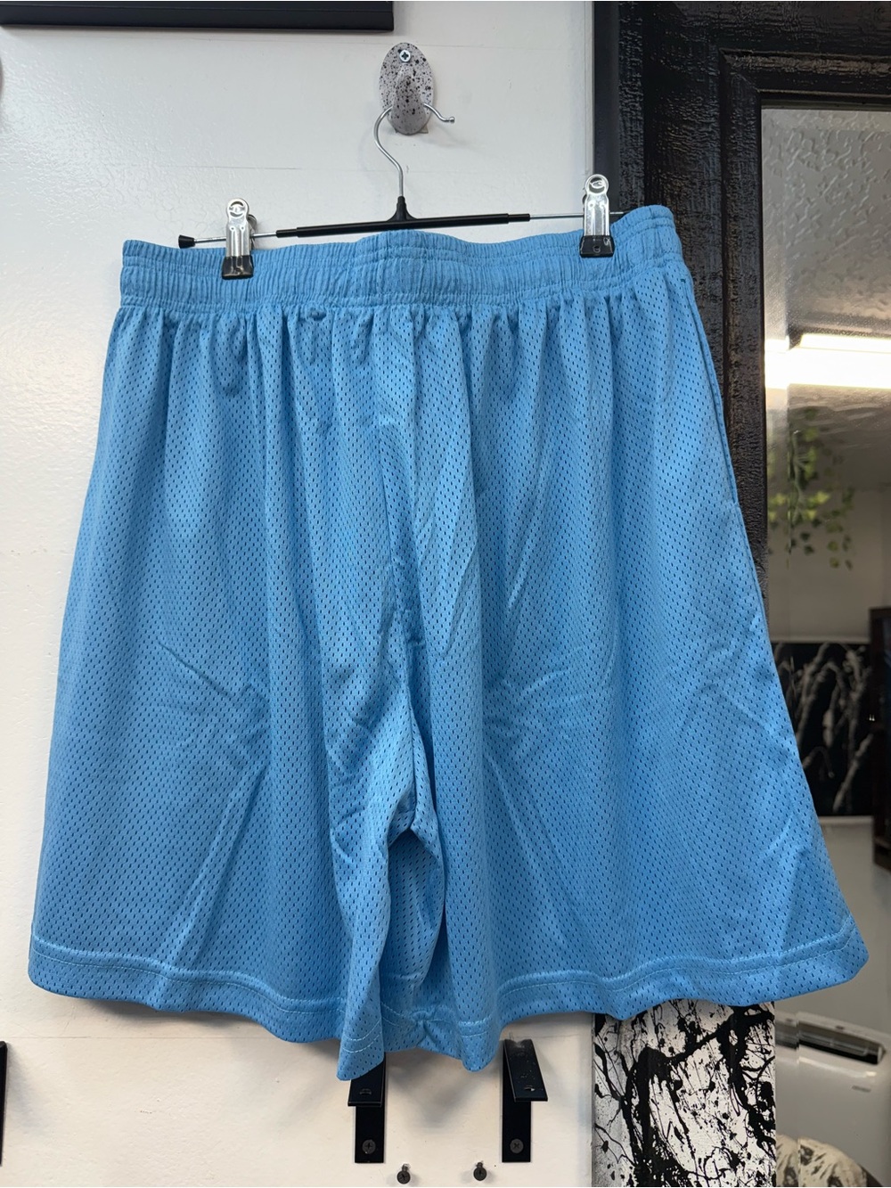 Eric Emanuel Light Blue Mesh Athletic Shorts with Navy Logo - Picture 3 of 6